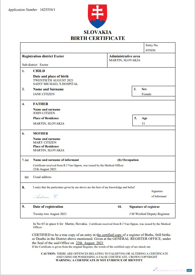 Download Slovakia birth certificate Word and PDF template Photoshop template
